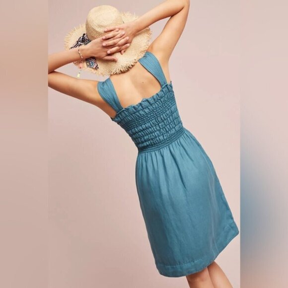 Anthropologie Maeve Carlie Blue Smocked Dress size XS - Picture 2 of 10
